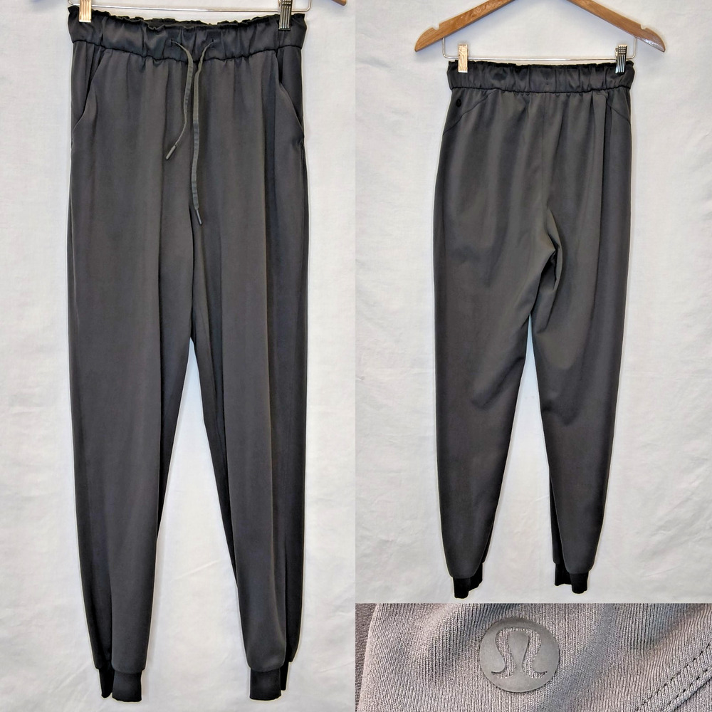 Lululemon Pant Jogger Women's 4 Dark Charcoal Tie Waist Cinch Bottom #W5640